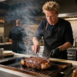 Camcorder footage of Gordon Ramsey grilling a steak in the background, In the Backrooms (found footage)