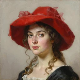 a painting of a woman wearing a red hat, a photorealistic painting by tom bagshaw, featured on cgsociety, fantasy art, detailed painting, rococo, photorealistic,