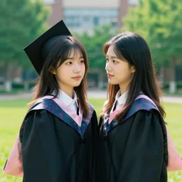 graduation photography vivid color of two girls cinematic