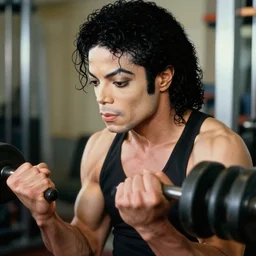 close up!! real photograph, very muscular michael jackson pumping iron, photograph, color vintage