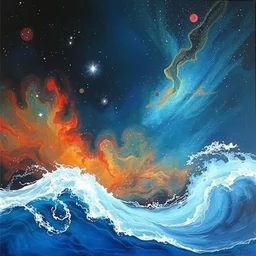 acrylic painting of the ocean mixed with a nebula, by zhang da qian painting