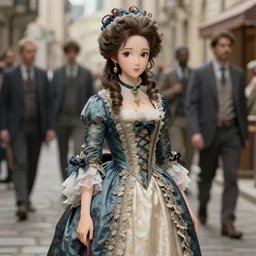 anime 3 d art, wlop art, realistic marie antoinette girl painting, japanese street fashion, hyper realism, muted colours, rococo, natalie shau, anime, tom bagshaw, mark ryden, trevor brown style