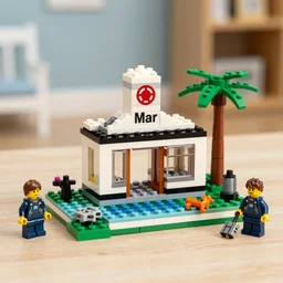 mar - a - lago lego set, with fbi lego people, realistic shot canon tilt shift photography
