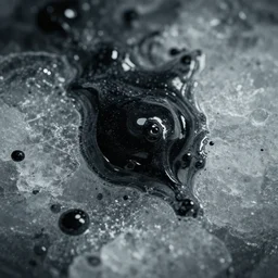 black oil and ice, liquid, closeup, macro, microscopic, toned, cinematic, post - processing, organic