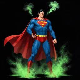 superman smoke kryptonite green dust, wlop, superman is high, superman is addicted, by greg rutkowski