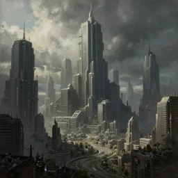 a Dystopian gothic surrealism painting of a cyberpunk megalopolis