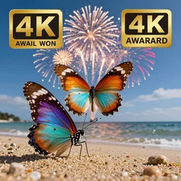 beach, sea, butterfly, fireworks, 4k, photography, award winning photo