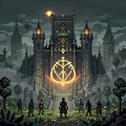 elden ring capitol, pixel art, surreal, gloomy highly detailed, scene, frame art