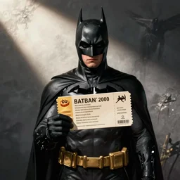 Batman holds a coupon for new parents. He is sad because the coupon is expired