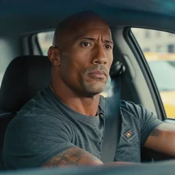 film still close - up shot of dwayne johnson as a new york city cab driver from the movie taxi driver. photographic, photography