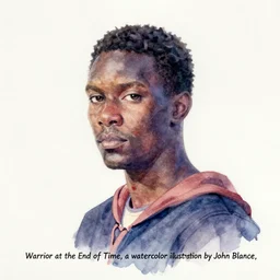 “Warrior at the End of Time, a watercolour illustration by John Blanche”