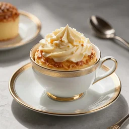 ultra realistic catalog photo of a cup full of sweet pasticceria dolce cream bigne in with rich details in luxury cup and plates