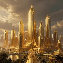 futuristic golden city. High detail. Concept art. Artstation.