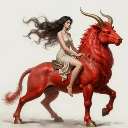 woman loves sit upon a scarlet coloured beast, pain, light effect, hyper detailed, intricate, elegant, highly detailed, digital painting, artstation, concept art, matte, sharp focus, illustration, by peter mohrbacher, hajime sorayama, wayne barlowe, boris vallejo, aaron horkey, gaston bussiere, craig mullins