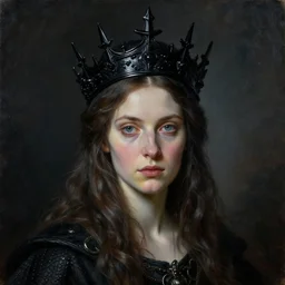 The portrait of Lady in black wax crown by Ania Tomicka, dark fantasy, witcher, very detailed oil painting, masterpiece, 8k