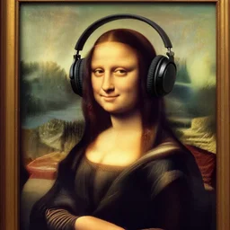 wearing headphones negative negative nope nope no no not no not no not mona lisa wearing headphones on her head wearing headphones over her ears