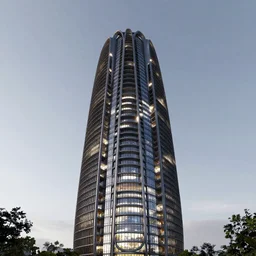 organic skyscraper with an generative design exoskeleton, dark plastic, glowing lights, dynamic lighting, twinmotion render, intricate details