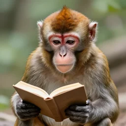 detailed color portrait of a detailed monkey reading