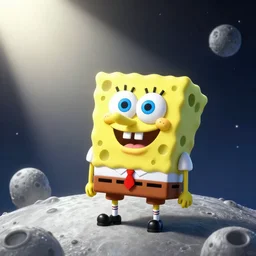 spongebob squarepants on the surface of the moon, 8 k, bright ambient lighting key light, 8 5 mm f 1. 8