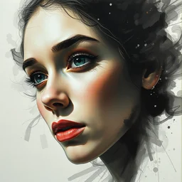a detailed portrait, transparent acrylic brush strokes, abstract, fine art pencil lines, chaos on canvas, award winning realistic painting, hard edges, smooth, black smoke, character design, master level composition, rule of thirds, transparent artwork, transparent holes, by chiara bautista and beksinski and norman rockwell and tom bagshaw