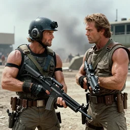 michael biehn as solid snakes fighting tom berenger, metal gear 2, 1 9 9 0, movie still