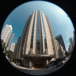 city in space, art deco, fisheye lens