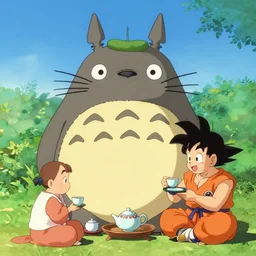 totoro and goku having a tea party