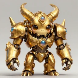 a highly detailed illustration of gentle mighty colossal golden fighting horned mechanical steampunk titan, with cute doting eyes, intricate, elegant, highly detailed, centered, digital painting, artstation, concept art, smooth, sharp focus, league of legends concept art, wlop.