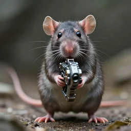 portrait of bipedal! rat!! wielding shooting sci - fi fantasy alien weapon towards camera, cinematic, portrait, macro, from the new sci - fi adventure movie, 8 k, f 1. 8
