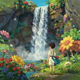 a wholesome animation key shot of hollow earth landscape, waterfall, colorful, studio ghibli, pixar and disney animation, sharp, rendered in unreal engine 5, anime key art by greg rutkowski, bloom, dramatic lighting, volumetric lighting