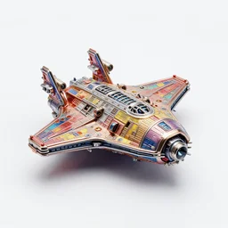a small c 4 d rendered spaceship toy, colourful, complete, realistic, exquisite detail, metallic, solid color background, from 2 0 5 0, central composition, cinematic light, sci fi, global illumination, matte painting, high detailed, unreal engine, octane render, 4 k, hd, high quality, bionics, like an insect