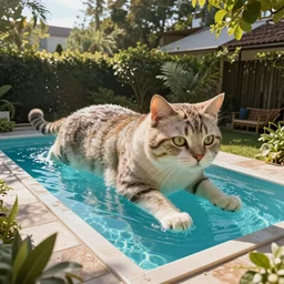 an outdoor swimming pool in the shape of a cat, an outdoor swimming pool imitating a cat