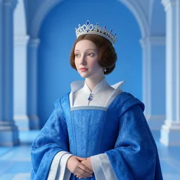 portrait of a royal lady, interior huge clean architecture, bright blue, realistic style digital art, renaissance lighting, royal atlantis underwater palace, a lot of lights and people, magical fantasy and vibrant, ancient greece, trending on artstation