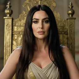 Monica Bellucci as a Goddess sitting on a throne, Detailed Face