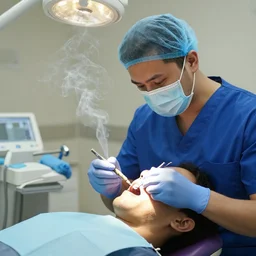 a dentist smoking weed while treating a patient, 4 k, hyperdetailed