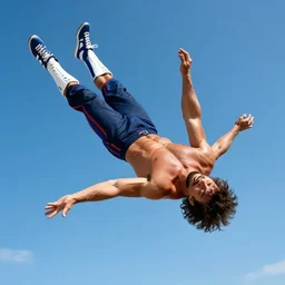 Macho Man Randy Savage falling from the sky. Extreme wide shot, very low angle, High Quality, 4k