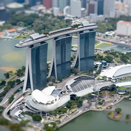 isometric view of singapore, aerial, tilt shift photo, lens blur, high quality