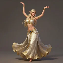 a highly detailed illustration of an elegant elf arabian dancer, gracefully belly dancing pose, waving arms, high fantasy, intricate, elegant, highly detailed, centered, digital painting, artstation, concept art, smooth, sharp focus, league of legends concept art, WLOP