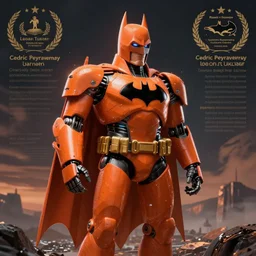 concept render of an orange robot batman by cedric peyravernay and leon tukker