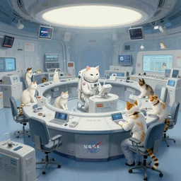 cats working in the nasa command center, elegant intricate digital painting artstation concept art by mark brooks and brad kunkle detailed