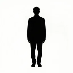 symmetry!! black and white silhouette drawing of a single person standing, white background by stanhope forbes, centered, clean image