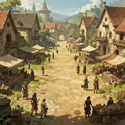 empty marketplace full of merchants in an old medieval town, fantasy apocalypse, digital art, 4 k,