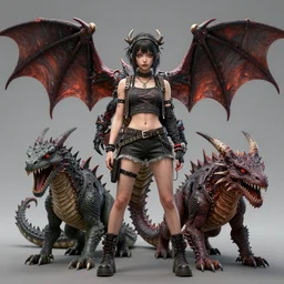 an female humanoid fusion of a dragon, a kaiju, and a deathclaw dressed like a punk trending on artstation deviantart pinterest detailed hyper detailed photorealistic hd 8 k post - processing high resolution