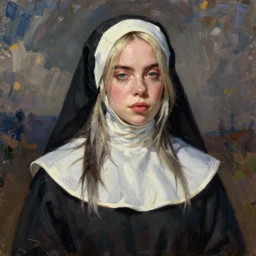 Billie Eilish as a nun, painted by Robert Henri, detailed brushstrokes
