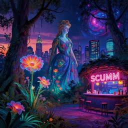 reclaimed by nature by rosa bonheur, neon signs at dawn wilderness nightvision otherworldly flowers thermal vision darkacademia synthwave uv light liberty city landscape at night at dusk retrowave cosmic atlantis thermal imaging cyberpunk scumm bar, archdaily, wallpaper, highly detailed, trending on artstation.