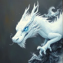 blue eye white dragon by beksinski, ruan jia dragon