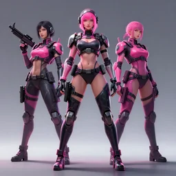 female sexy soldier, wide angle view, neon pink and black color scheme, highly detailed, artgerm, cushart krenz, metal gear solid style, trending on artstation, soft light, sharp focus, illustration, character design, concept art