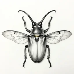 a long horn beetle with ornamented wings, drawing, dot art, charcoal art, ink, soviet art, monochrome, desaturated, low contrast, 8 k, dot, line, bezier curve, ray tracing ambient occlusion