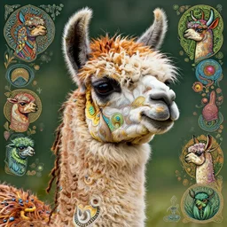llama with dreadlocks, colorful, detailed by ernst haeckel, james jean, mandy jurgens