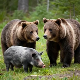 nature photography of a mix of a man a bear and a pig, leica